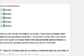 Checklist com aulas e atividades práticas
